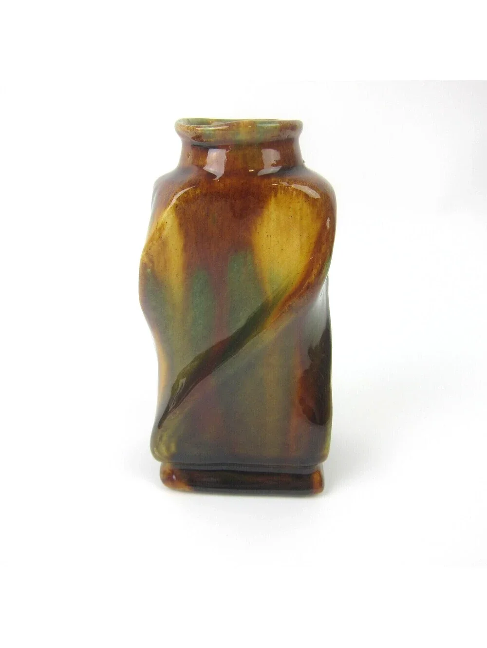 Antique Rockingham Glaze Art Pottery Twisted Square Vase 5